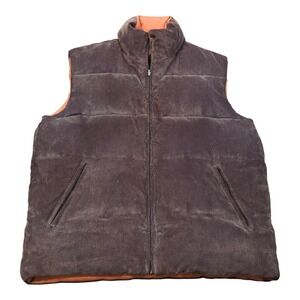 Vintage Fellini Mens Reversible Corduroy Puffer Vest Brown Orange Sz 52 2XL